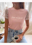 Camiseta estampada "ma cherie" con mangas en lentejuelas color rosado para mujer - Flashy