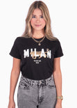 Camiseta estampada "Milan" color negro para mujer - Flashy