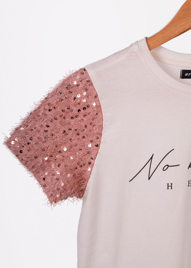 Camiseta estampada "No bad days" con mangas en lentejuelas para mujer - Flashy