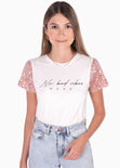 Camiseta estampada "No bad days" con mangas en lentejuelas para mujer - Flashy