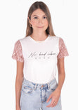 Camiseta estampada "No bad days" con mangas en lentejuelas para mujer - Flashy
