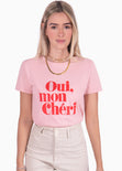 Camiseta estampada "Oui, mon chéri" color rosado para mujer - Flashy