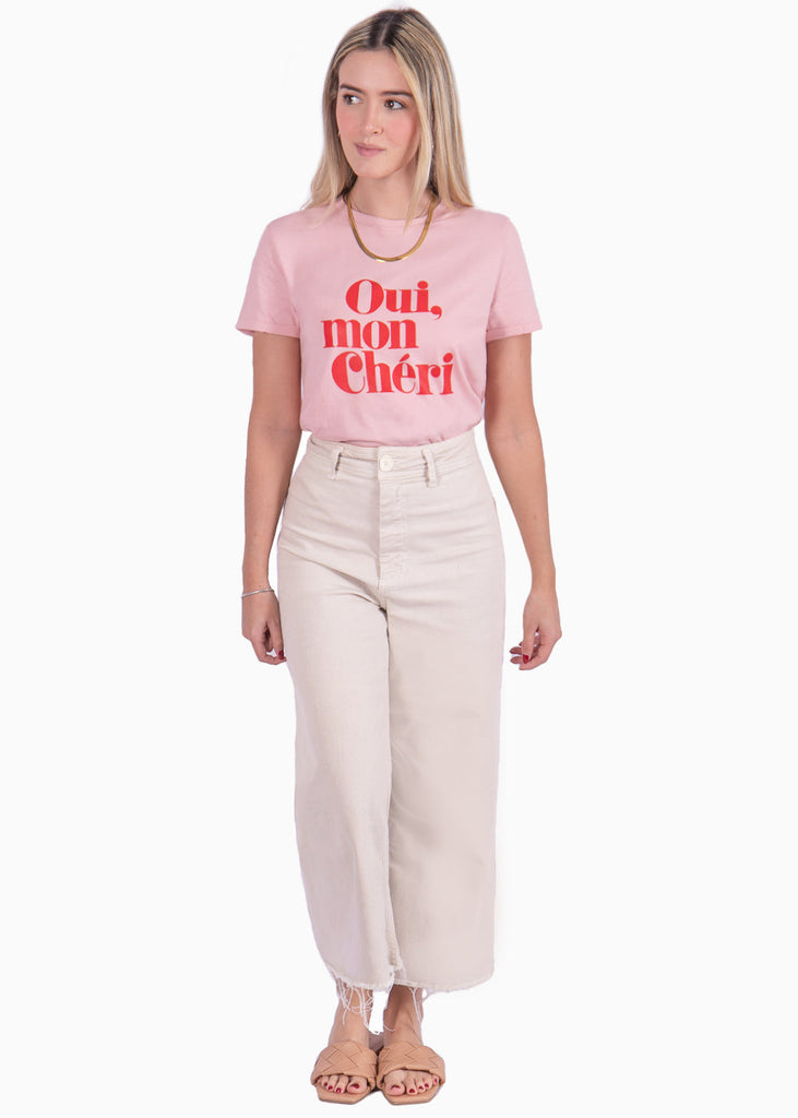 Camiseta estampada "Oui, mon chéri" color rosado para mujer - Flashy