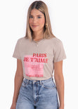 Camiseta estampada "Paris Je t'aime" color beige para mujer - Flashy