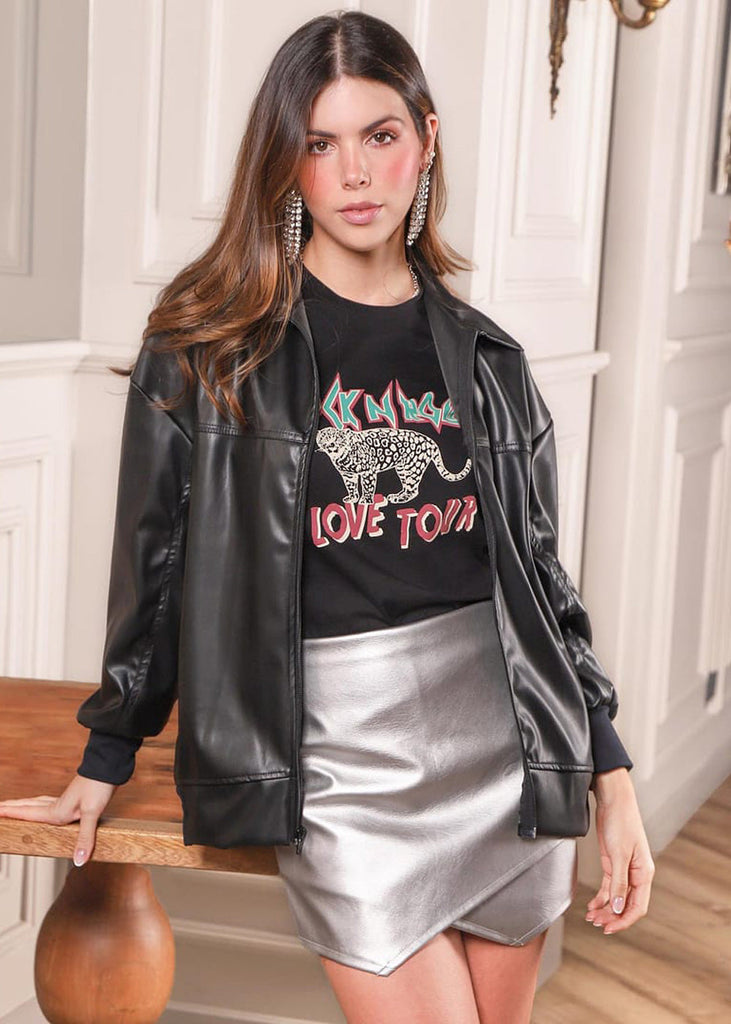 Camiseta estampada "Rock n Roll love tour" color negro para mujer - Flashy