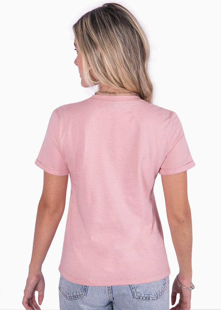 Camiseta estampada tigre y "The brave spirit" color rosado para mujer - Flashy