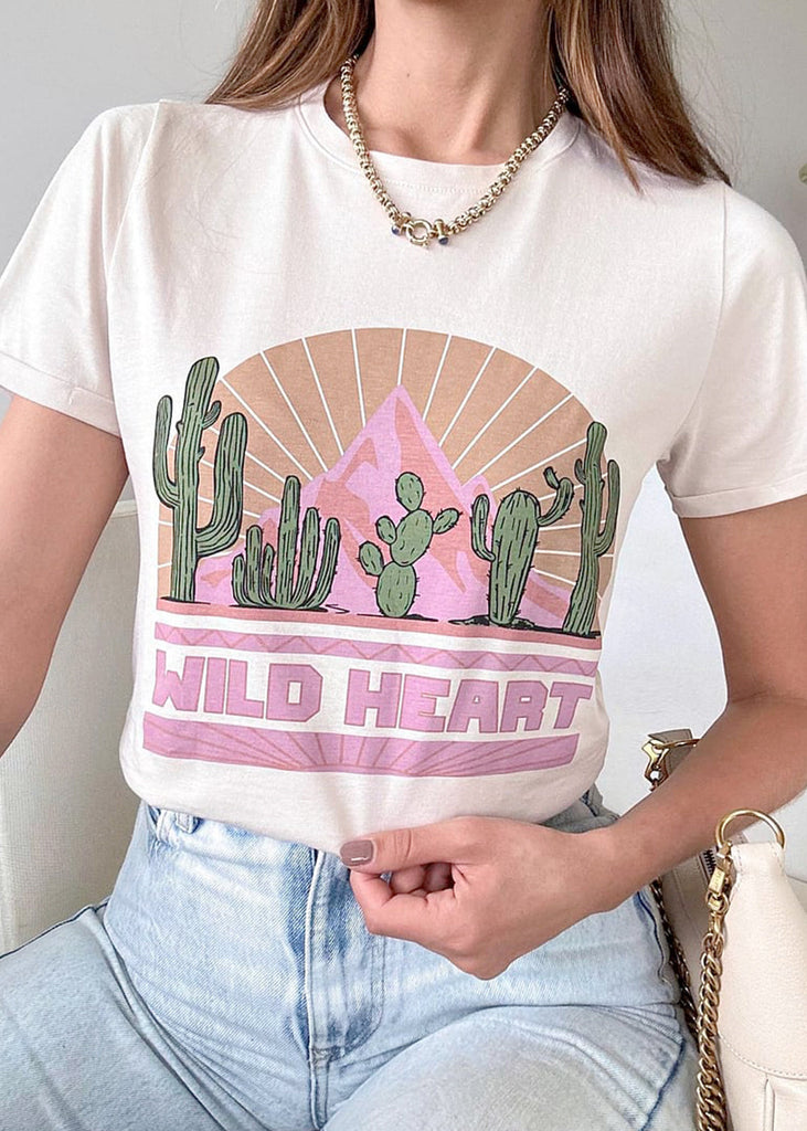 Camiseta estampada "Wild Heart" color beige para mujer - Flashy