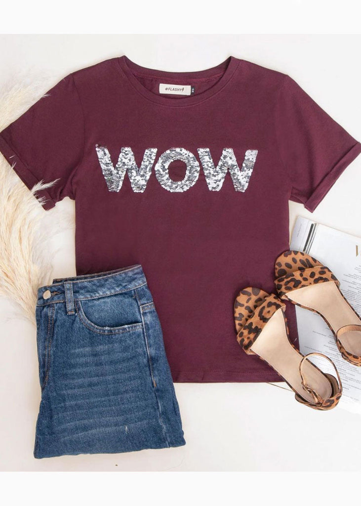 Camiseta estampada "wow" para mujer - Flashy