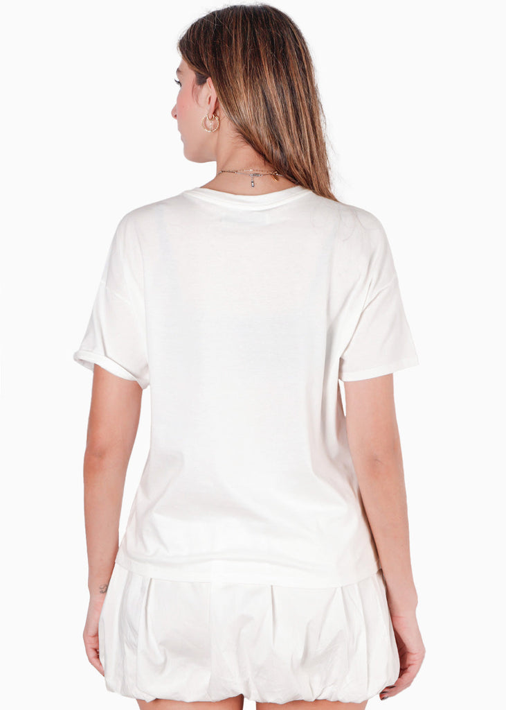 Camiseta oversize con estampado de caracola color blanco, marfil para mujer - Flashy