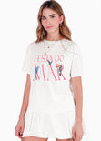 Camiseta oversized estampada "Festa do mar" color blanco, marfil para mujer - Flashy