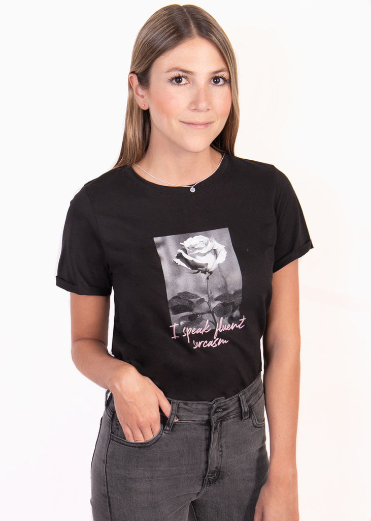 Camiseta estampada "I speak fluent sarcasm" para mujer - Flashy