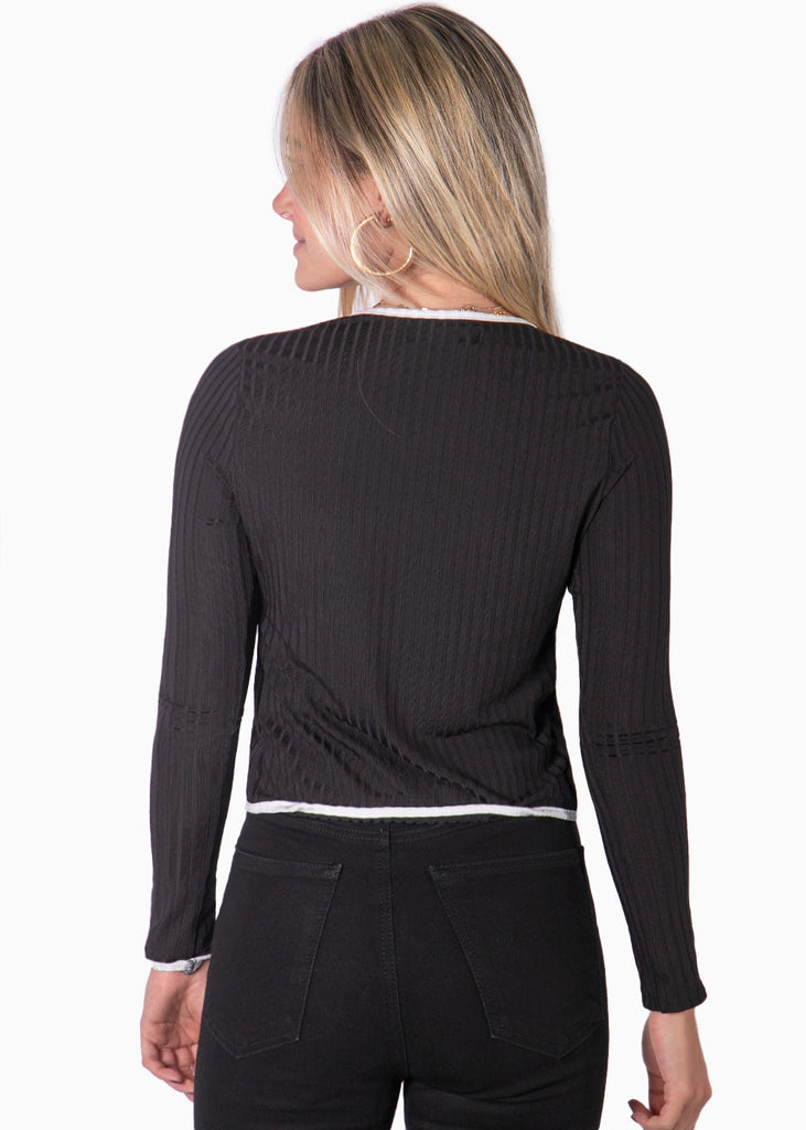 Cardigan manga larga con anudado en frente color negro para mujer - Flashy