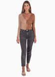 Cardigan manga larga color camel, café para mujer - Flashy