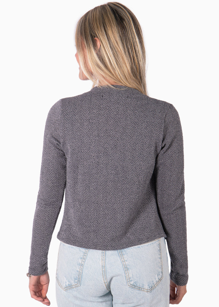 Cardigan manga larga con botones de perlas color gris para mujer - Flashy