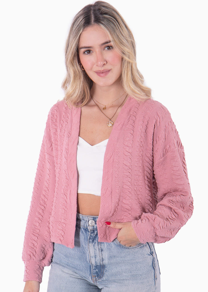 Cardigan manga larga color rosado para mujer - Flashy
