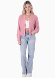 Cardigan manga larga color rosado para mujer - Flashy