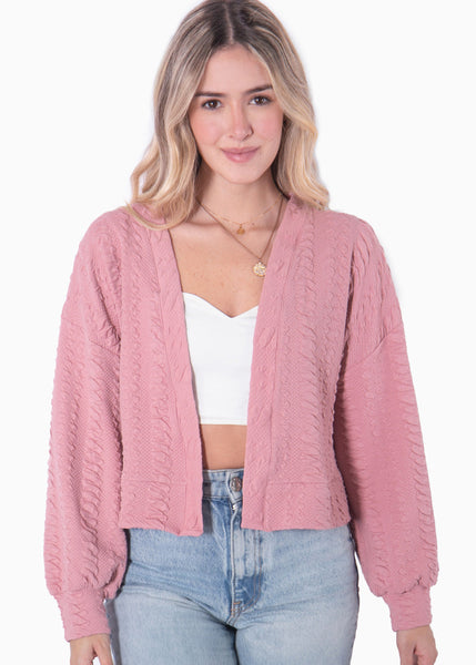 Cardigan manga larga color rosado para mujer - Flashy