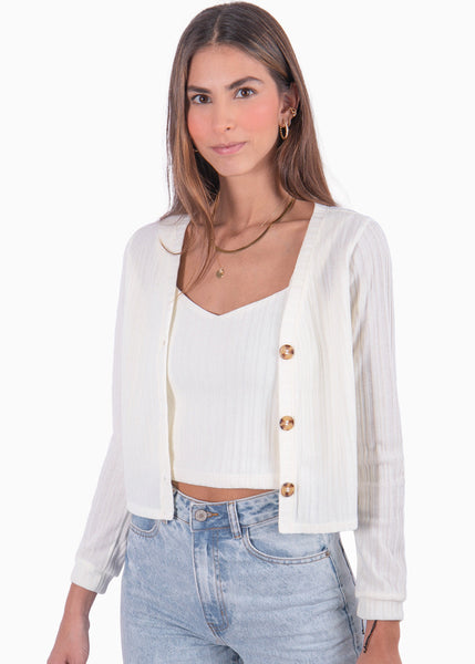 Cardigan manga larga tejido color blanco para mujer - Flashy