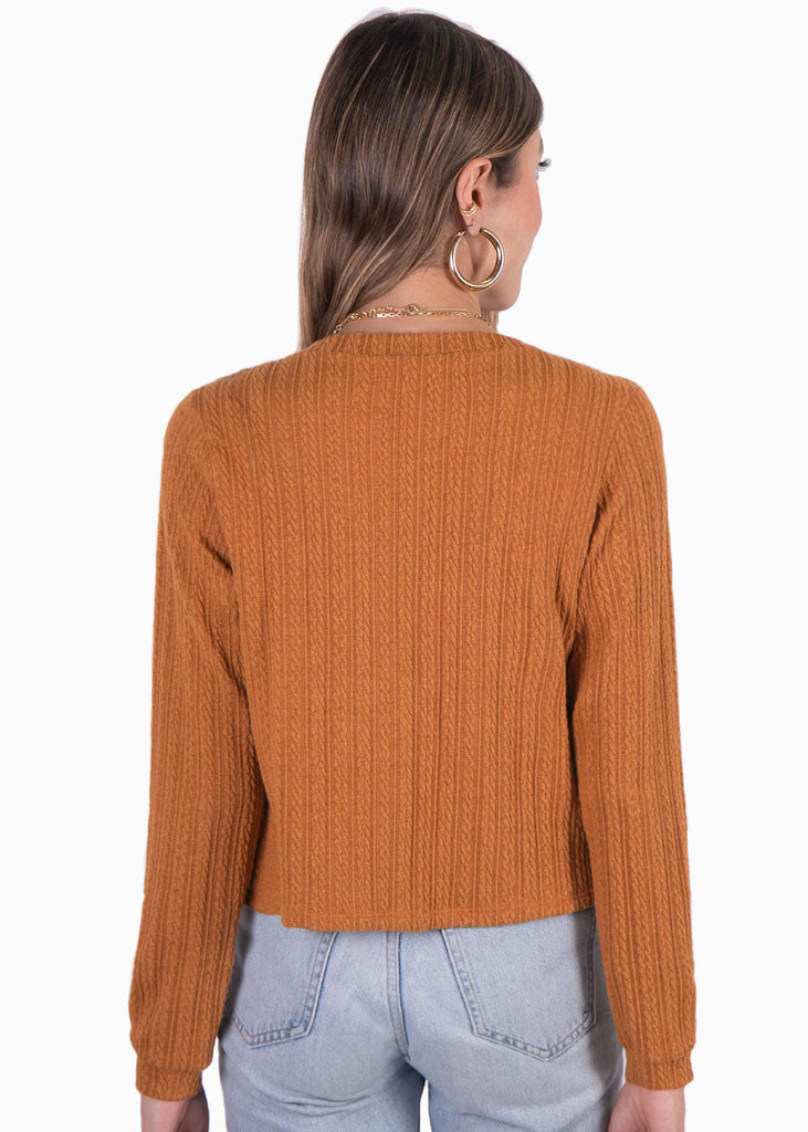 Cardigan tejido manga larga con botones color mostaza para mujer - Flashy
