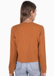 Cardigan tejido manga larga con botones color mostaza para mujer - Flashy