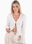 Cardigan con anudado y ruche color blanco para mujer - Flashy
