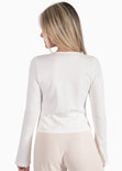 Cardigan con anudado y ruche color blanco para mujer - Flashy