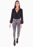 Blusa cruzada con encaje manga larga para mujer - Flashy