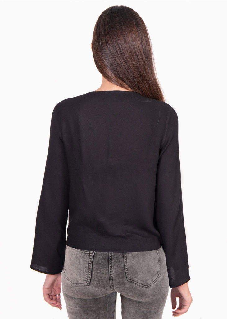Blusa cruzada con encaje manga larga para mujer - Flashy