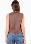 Chaleco abierto con entrelazado decorativo en contraste color café para mujer - Flashy