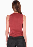 Chaleco con botones tipo sastre con cuello redondo y botones dorados color vino para mujer - Flashy