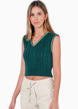 Chaleco corto tejido con sesgos en contraste color verde para mujer - Flashy