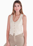 Chaleco de botones tipo gamuza color beige para mujer - Flashy
