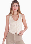 Chaleco de botones tipo gamuza color beige para mujer - Flashy