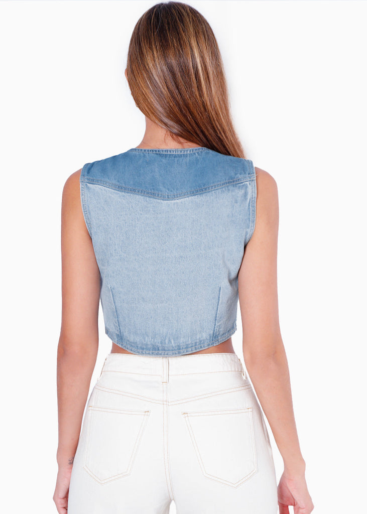 Chaleco de jean con botones color azul para mujer - Flashy