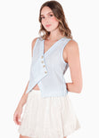 Chaleco de rayas con chuce en escote color azul para mujer - Flashy