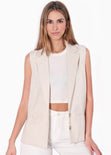 Chaleco largo tipo lino color beige para mujer - Flashy