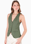 Chaleco tipo sastre con botones color verde para mujer - Flashy