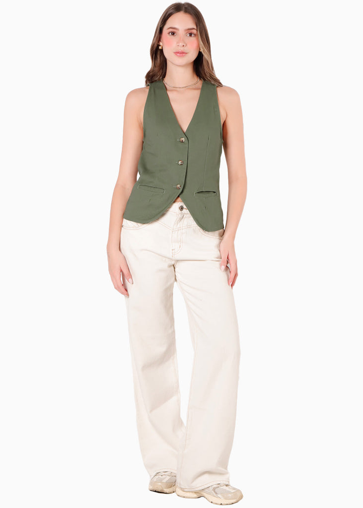Chaleco tipo sastre con botones color verde para mujer - Flashy