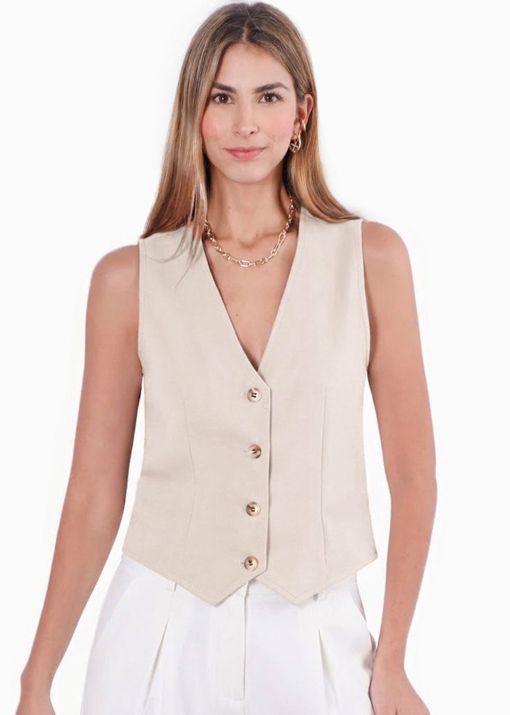Chaleco tipo sastre con botones - SHARINA.BEIGE