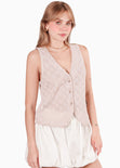 Chaleco tipo sastre con botones y de ojalillo color beige para mujer - Flashy