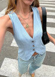 Chaleco tipo sastre con escote en V color azul para mujer - Flashy