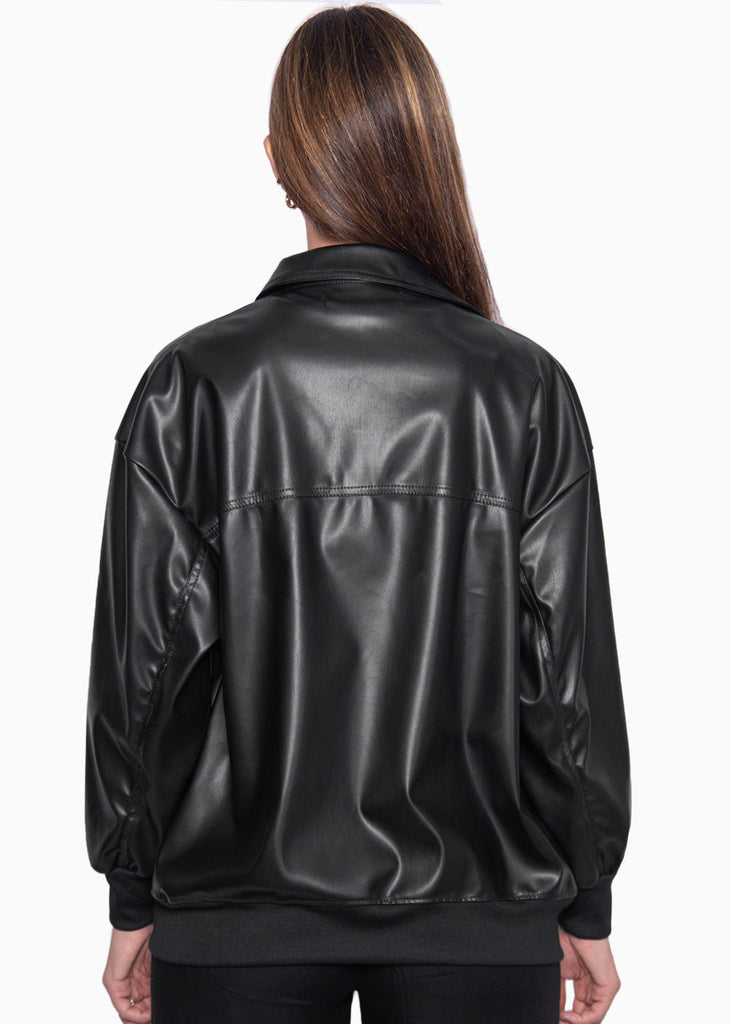 Chaqueta aviadora tipo cuero color negro para mujer - Flashy