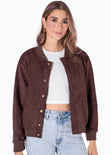 Chaqueta bomber color café para mujer - Flashy