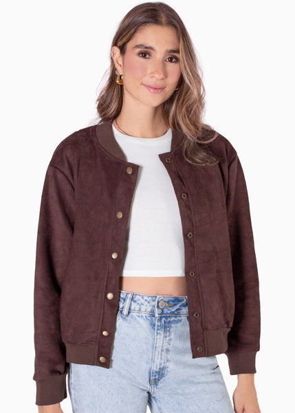 Chaqueta bomber color café para mujer - Flashy