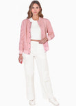 Chaqueta bomber oversized color rosado para mujer - Flashy