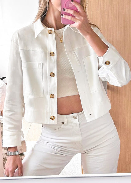 Chaqueta con bolsillos y botones color blanco, marfil para mujer - Flashy