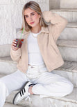 Chaqueta con bolsillos y con pelo sintético color beige para mujer - Flashy