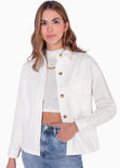 Sobrecamisa con bolsillo y botones color marfil para mujer - Flashy