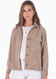 Chaqueta de corduroy color beige, camel, café para mujer - Flashy