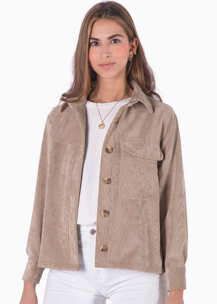 Chaqueta de corduroy color beige, camel, café para mujer - Flashy